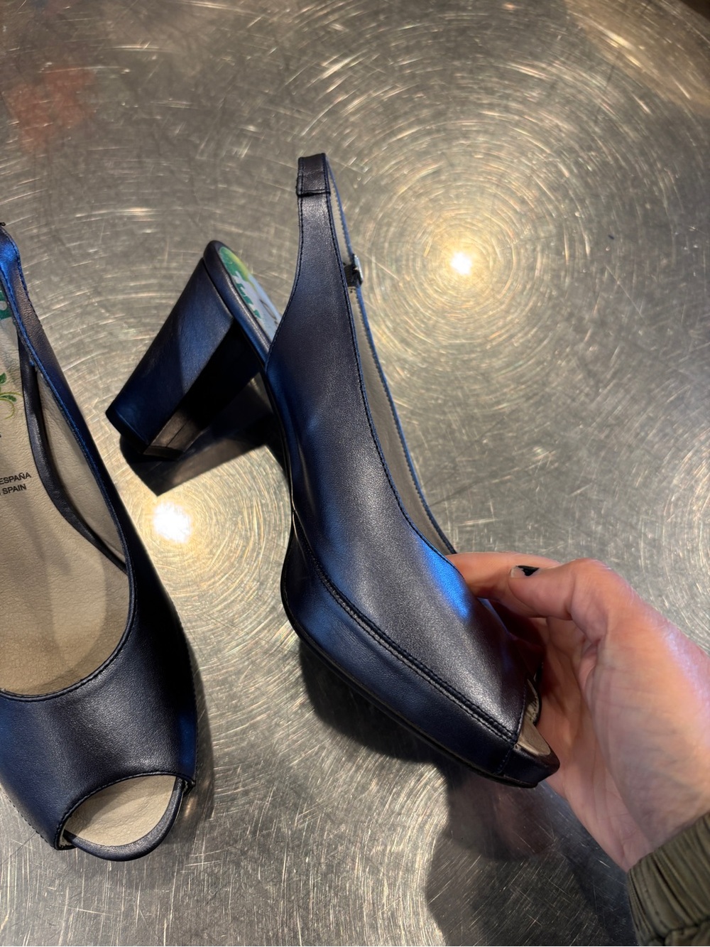 Dorking Blue Shimmer Peep-Toe Slingback Heels Size 39 Timeless Comfort Travel - Picture 9 of 10